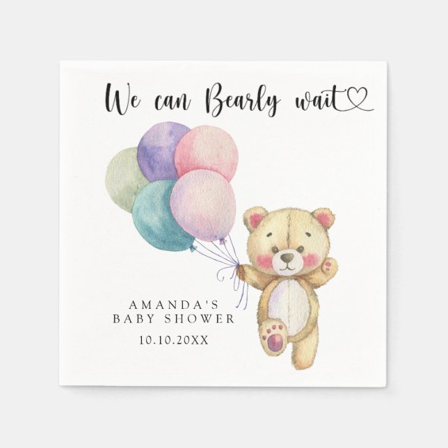 Servilleta De Papel Globos de osito de peluche - apenas podemos espera (Anverso)