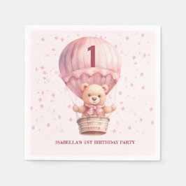 Servilleta De Papel Globos de Osito de Peluche Rosa Pastel Cumpleaños 