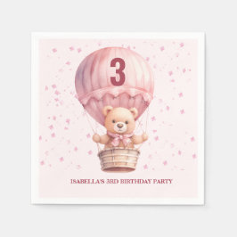 Servilleta De Papel Globos de Osito de Peluche Rosa Pastel Cumpleaños 