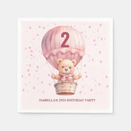 Servilleta De Papel Globos de Osito de Peluche Rosa Pastel Cumpleaños 