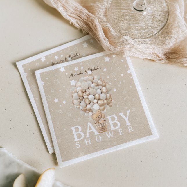 Servilleta De Papel Globos de oso Baby Shower Light Brown & Gold (Subido por el creador)