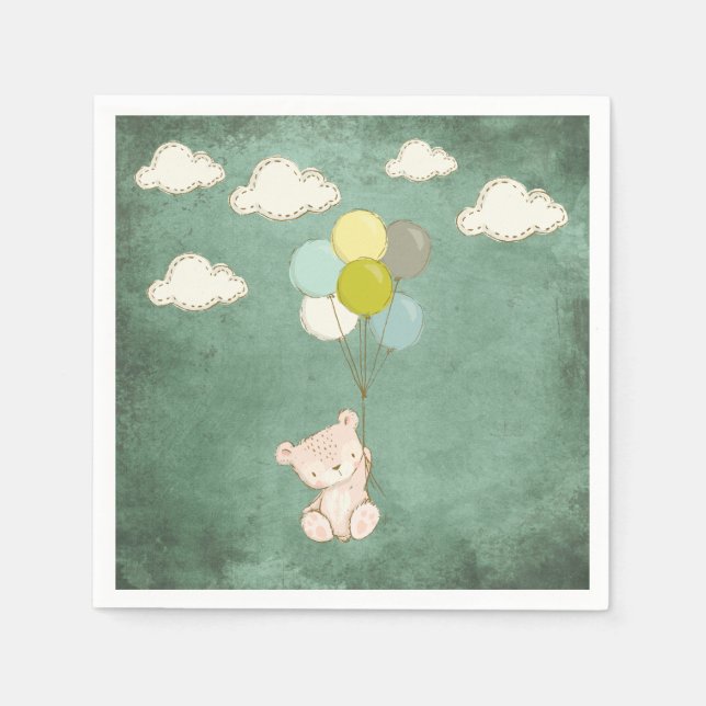 Servilleta De Papel Globos de oso blanco Nubes de rubia verde (Anverso)