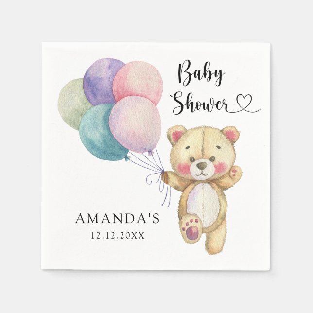 Servilleta De Papel Globos de oso de peluche - Baby Shower (Anverso)