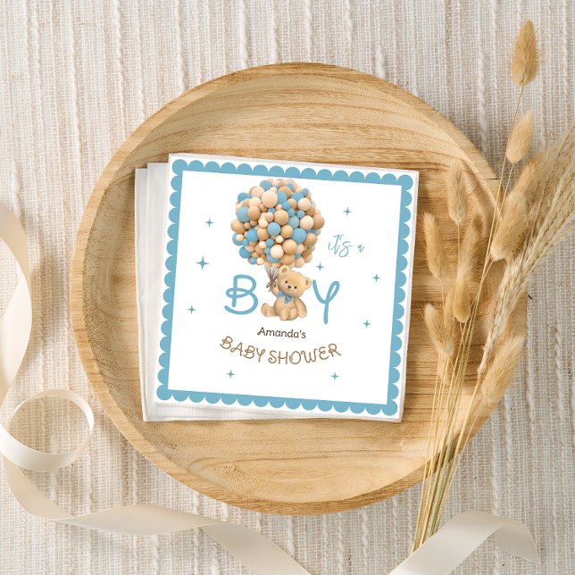 Servilleta De Papel Globos de oso Moderno Cute Blue Baby Shower (Subido por el creador)