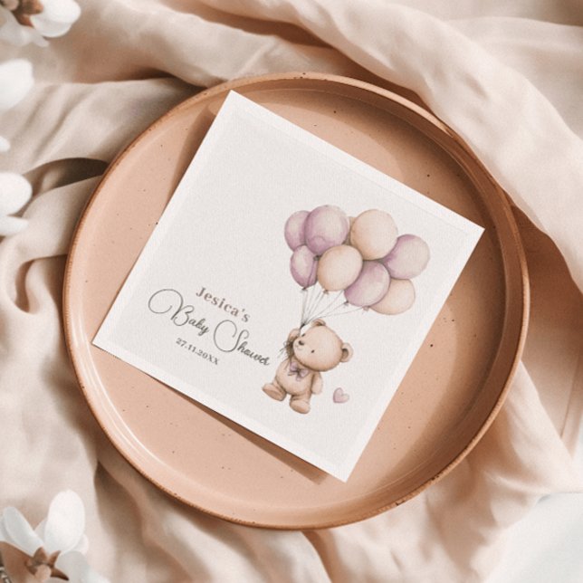 Servilleta De Papel Globos de oso Pastel Baby Shower púrpura (Subido por el creador)