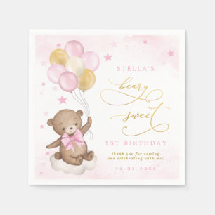 Servilleta De Papel Globos de Oso Teddy Bear Estrellas de Oro Rosadas 