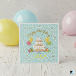 Servilleta De Papel Globos de Pastel de Cumpleaños con Nombre Personal