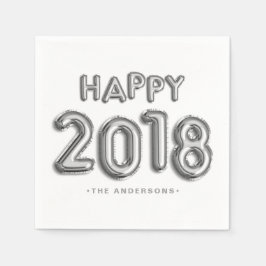 Servilleta De Papel Globos de Relieve metalizado plateado Feliz 2018 |