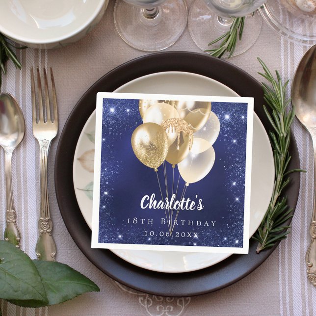 Servilleta De Papel Globos dorados de purpurina azul marino de cumplea (Subido por el creador)