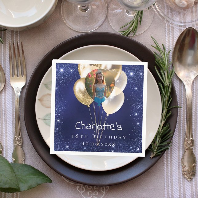 Servilleta De Papel Globos dorados del purpurina de fotos azul marino  (Subido por el creador)