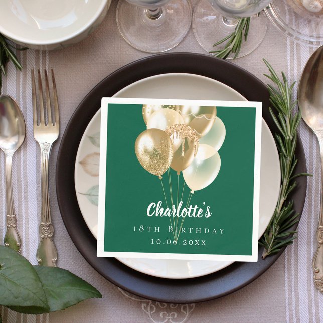 Servilleta De Papel Globos dorados verdes de cumpleaños (Subido por el creador)