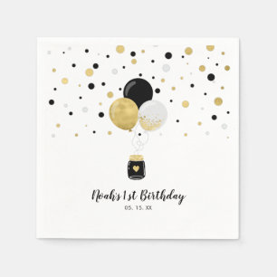 Servilleta De Papel Globos dorados y negros y cumpleaños de niños con 