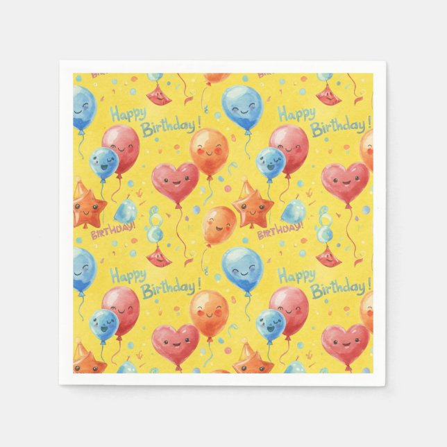 Servilleta De Papel Globos Feliz cumpleaños, de Natasha Us (Anverso)