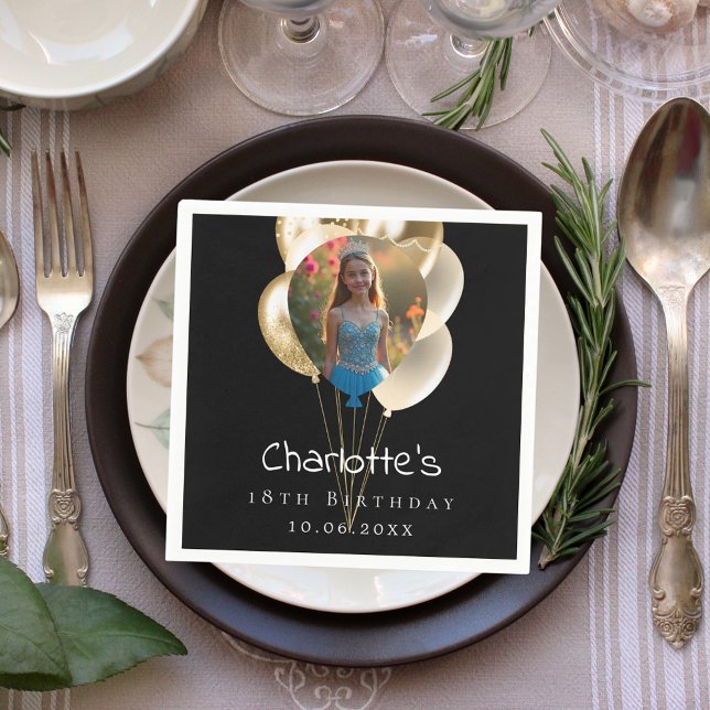 Servilleta De Papel Globos fotográficos de oro negro de cumpleaños (Subido por el creador)