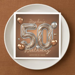 Servilleta De Papel Globos metálicos de plata y bronce Cumpleaños 50 