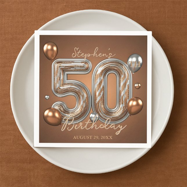 Servilleta De Papel Globos metálicos de plata y bronce Cumpleaños 50  (Subido por el creador)