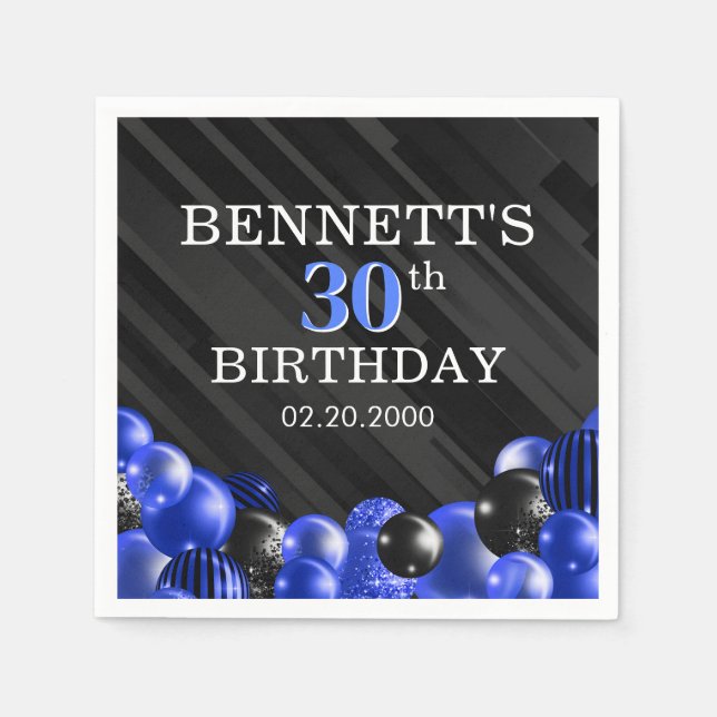 Servilleta De Papel Globos Napkins Black Blue Birday (Anverso)