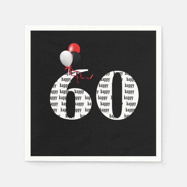 Servilleta De Papel Globos para fiesta de cumpleaños 60 (Anverso)