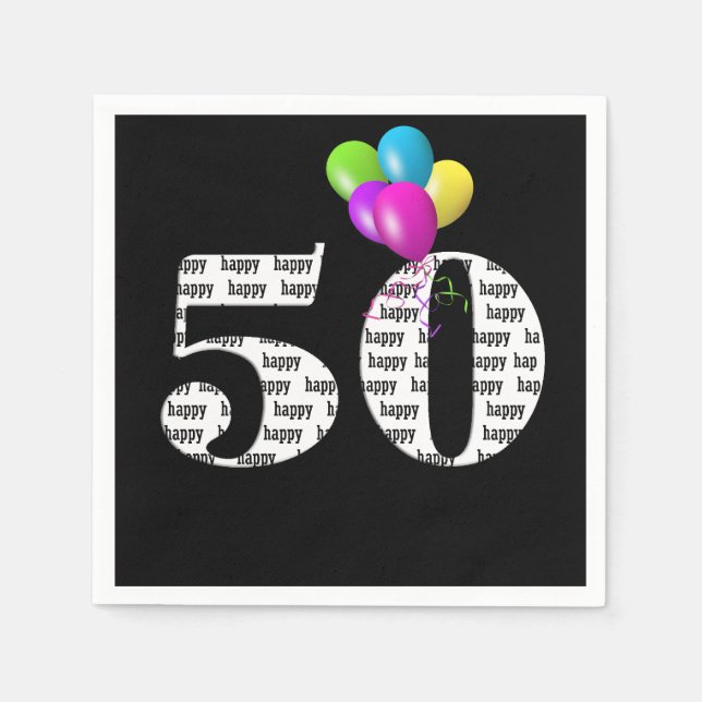 Servilleta De Papel Globos para fiesta de cumpleaños número 50 (Anverso)