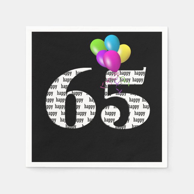 Servilleta De Papel Globos para fiesta de cumpleaños número 65 (Anverso)