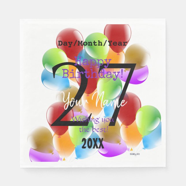 Servilleta De Papel Globos Personalizados Happy Birday Paper Napkins (Anverso)