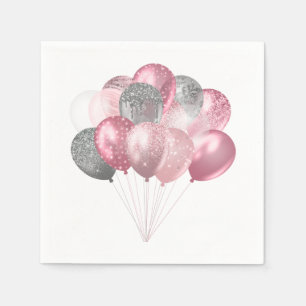 Servilleta De Papel Globos purpurinas rosa y plateado