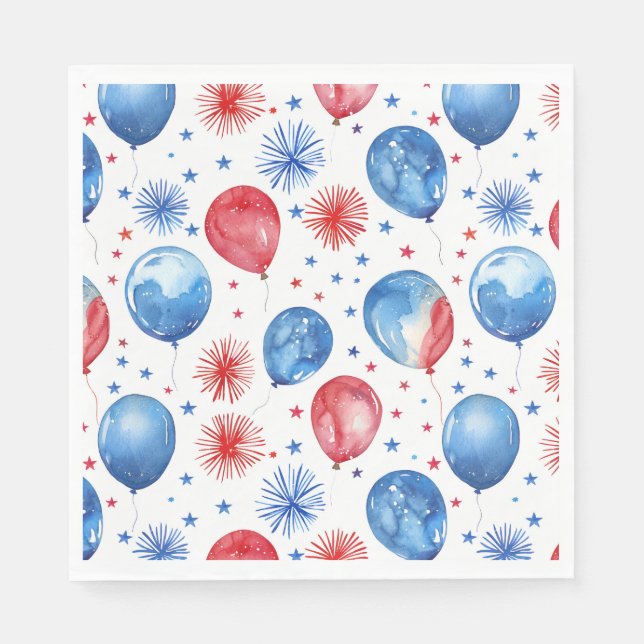 Servilleta De Papel Globos Rojos Azules 4 de julio (Anverso)