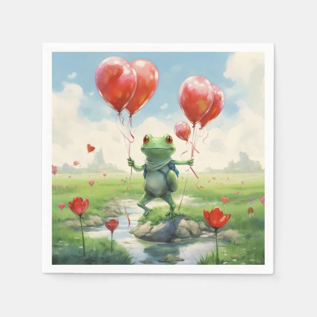 Servilleta De Papel Globos rojos de rana alegre (Anverso)