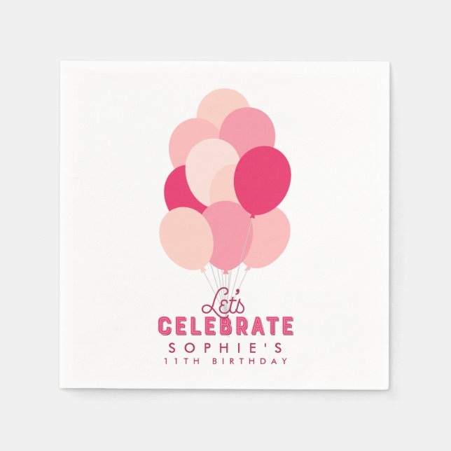 Servilleta De Papel Globos rosados celebremos cualquier cumpleaños de  (Anverso)