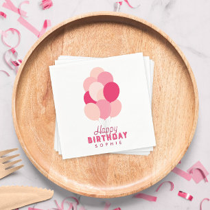 Servilleta De Papel Globos rosados Feliz Cumpleaños