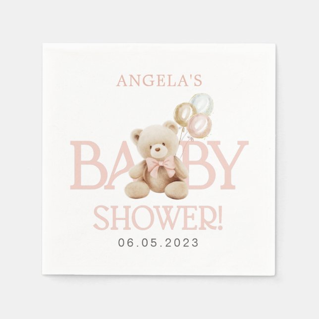 Servilleta De Papel Globos rosados Teddy Bear Bearly Wait Baby Shower (Anverso)