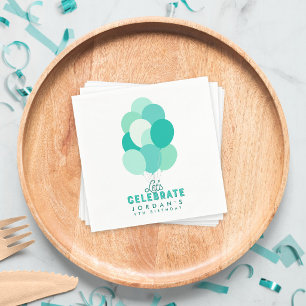 Servilleta De Papel Globos Teal Celebramos Cumpleaños de Cualquier Eda