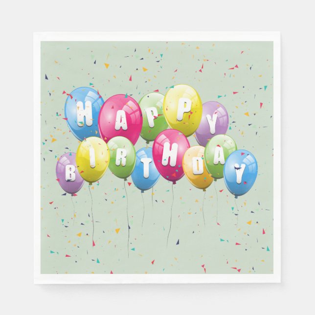 Servilleta De Papel Globos y confeti para fiesta de cumpleaños (Anverso)