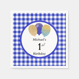 Servilleta De Papel Globos y cuadros azules Cumpleaños 1 año