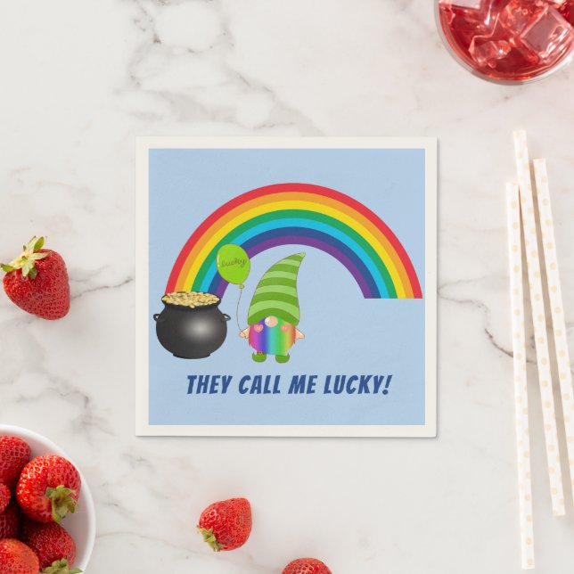 Servilleta De Papel Gnome arcoiris olla de cóctel "St Patricks" (In situ)