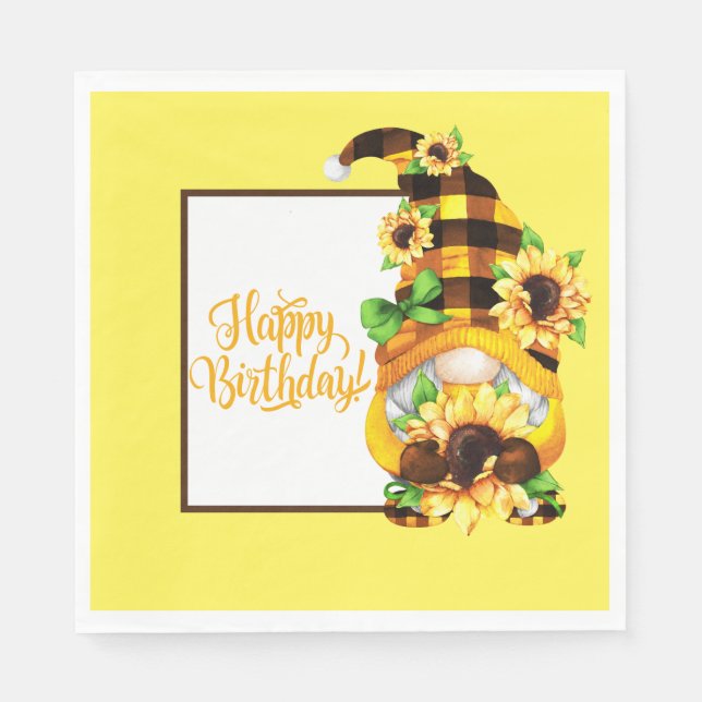 Servilleta De Papel Gnome Cumpleaños Girasol (Anverso)