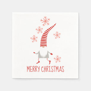 Servilleta De Papel Gnome Feliz Navidad Y Copos De Nieve