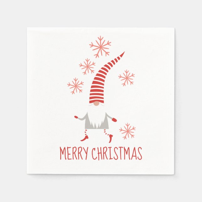 Servilleta De Papel Gnome Feliz Navidad Y Copos De Nieve (Anverso)