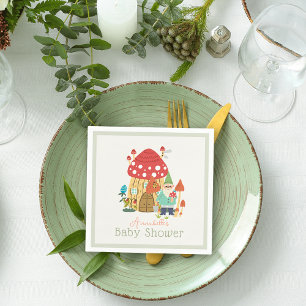 Servilleta De Papel Gnome Garden Mushroom Green Boy Baby Shower