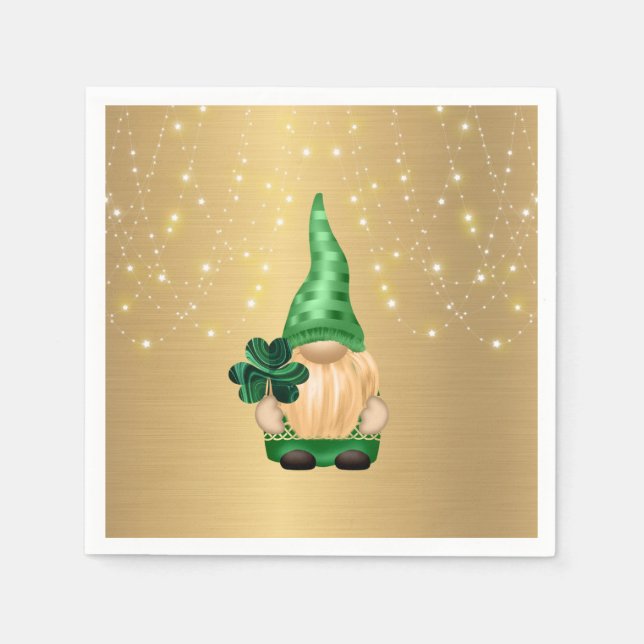 Servilleta De Papel Gnome Gold Lights Shamrock St Patricks Day (Anverso)