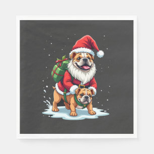 Servilleta De Papel Gnome montando un bulldog inglés Navidad Xmas chic