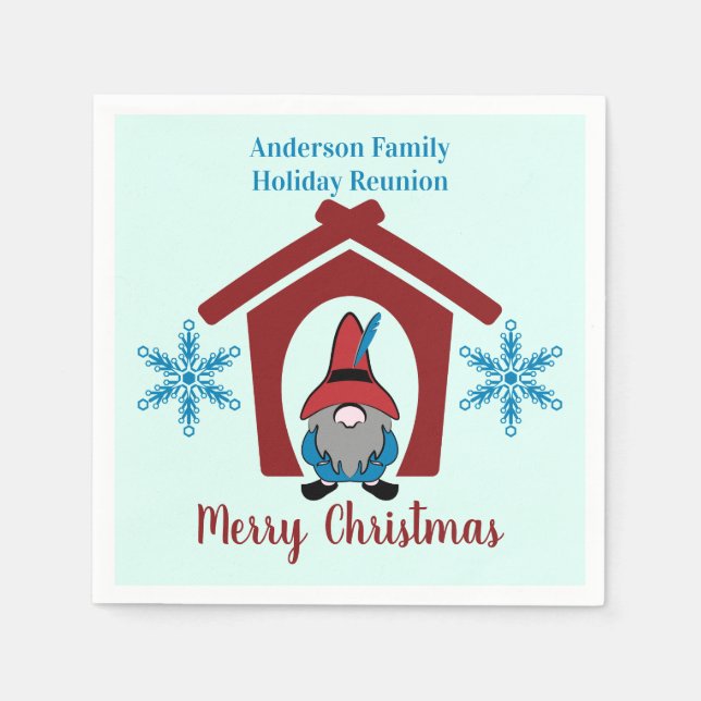 Servilleta De Papel Gnome Navidades Snowflakes Red Blue Personalizado (Anverso)