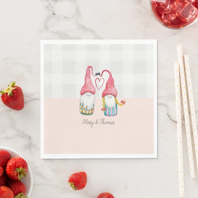 Servilleta De Papel Gnome rosa en el amor acuarela pintado a mano (In situ)