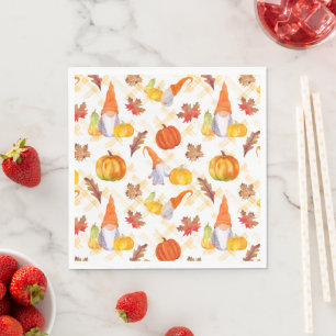 Servilleta De Papel Gnomes De Acuarela, Calabazas Y Hojas