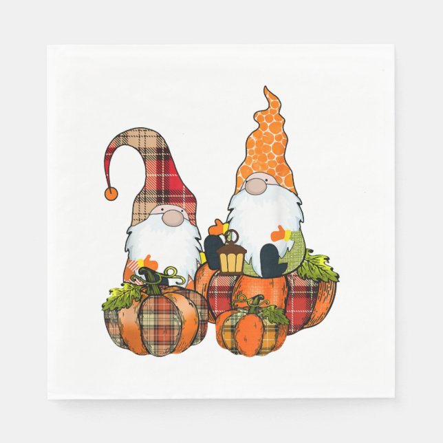 Servilleta De Papel Gnomes de calabaza caen otoño cute Halloween (Anverso)