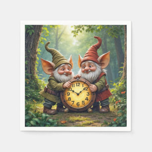 Servilleta De Papel Gnomes Forestales Con Reloj Antiguo
