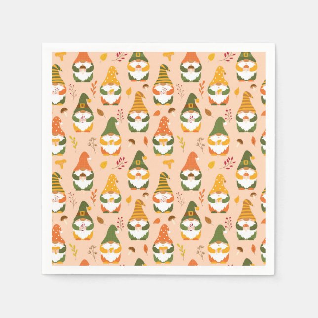 Servilleta De Papel Gnomes otoñales en el patrón forestal (Anverso)