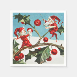 Servilleta De Papel Gnomes painting holly berries in the snow