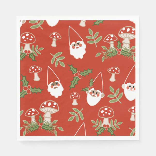 Servilleta De Papel Gnomes y hongos en festividades en la Tierra Roja (Anverso)