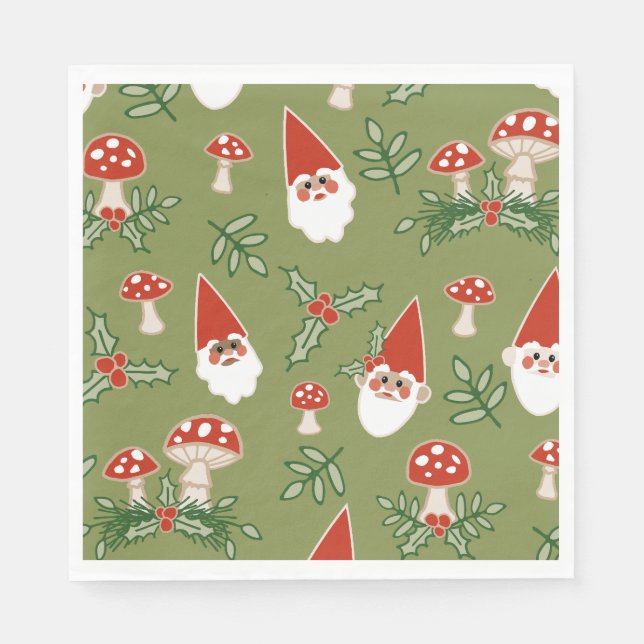 Servilleta De Papel Gnomes y hongos en vacaciones de bosques verdes (Anverso)